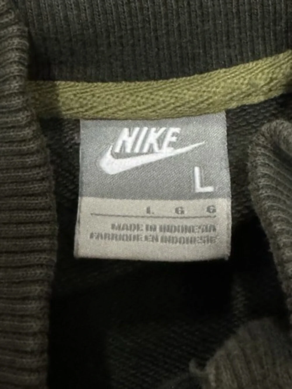 Vintage Y2K Nike Swoosh Zip-up Hoodie Sweatshirt Khaki Green Mens Size Large